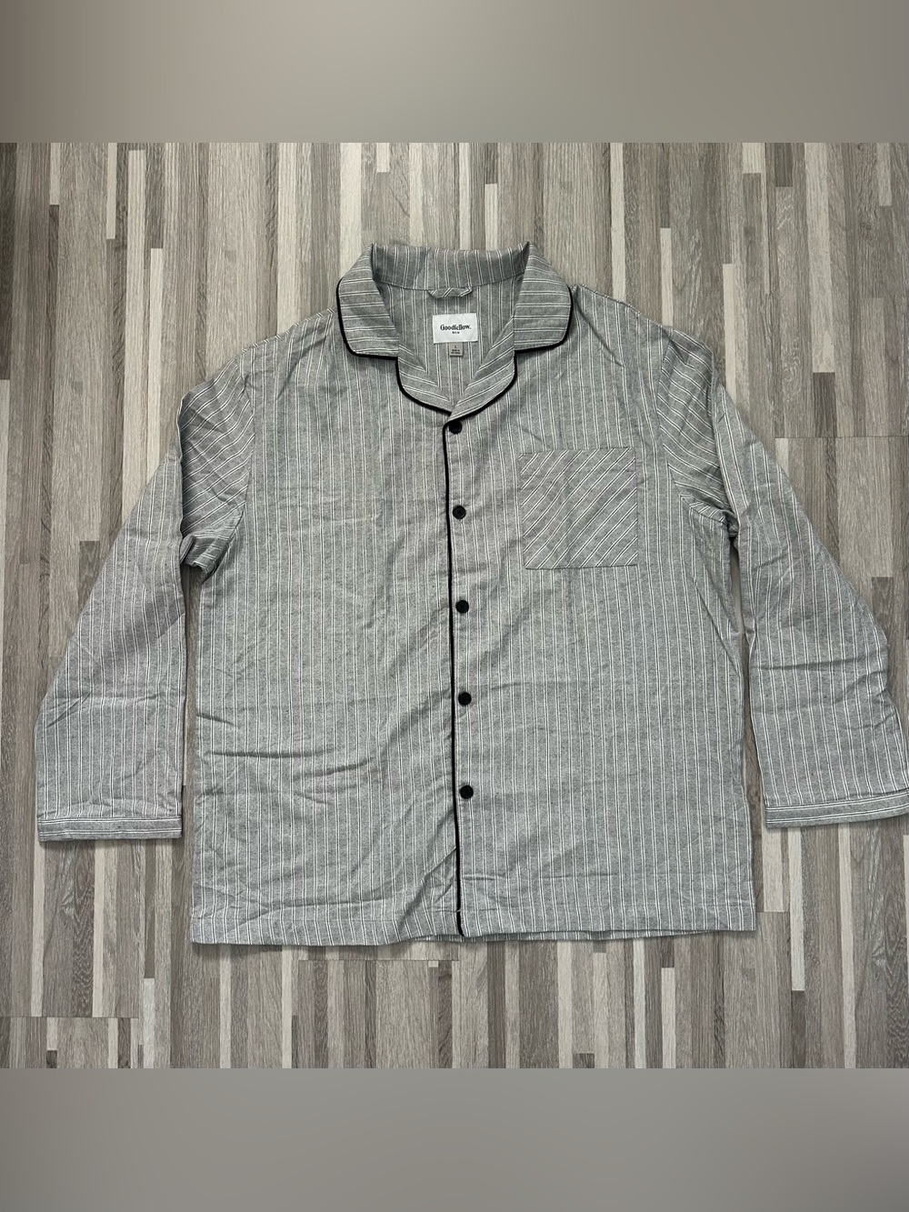 Goodfellow & Co men's pajama shirt, gray and white striped, size L